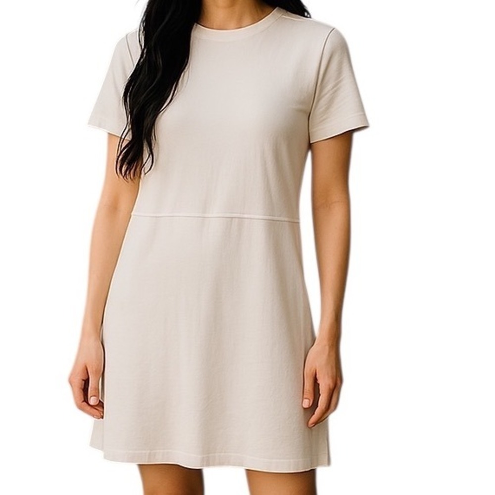 Eileen‎ Fisher T-Shirt Dress High Low Hem Short Sleeve Stretch White Size Petite